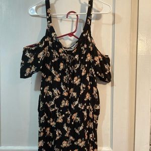 Black with orange floral design romper